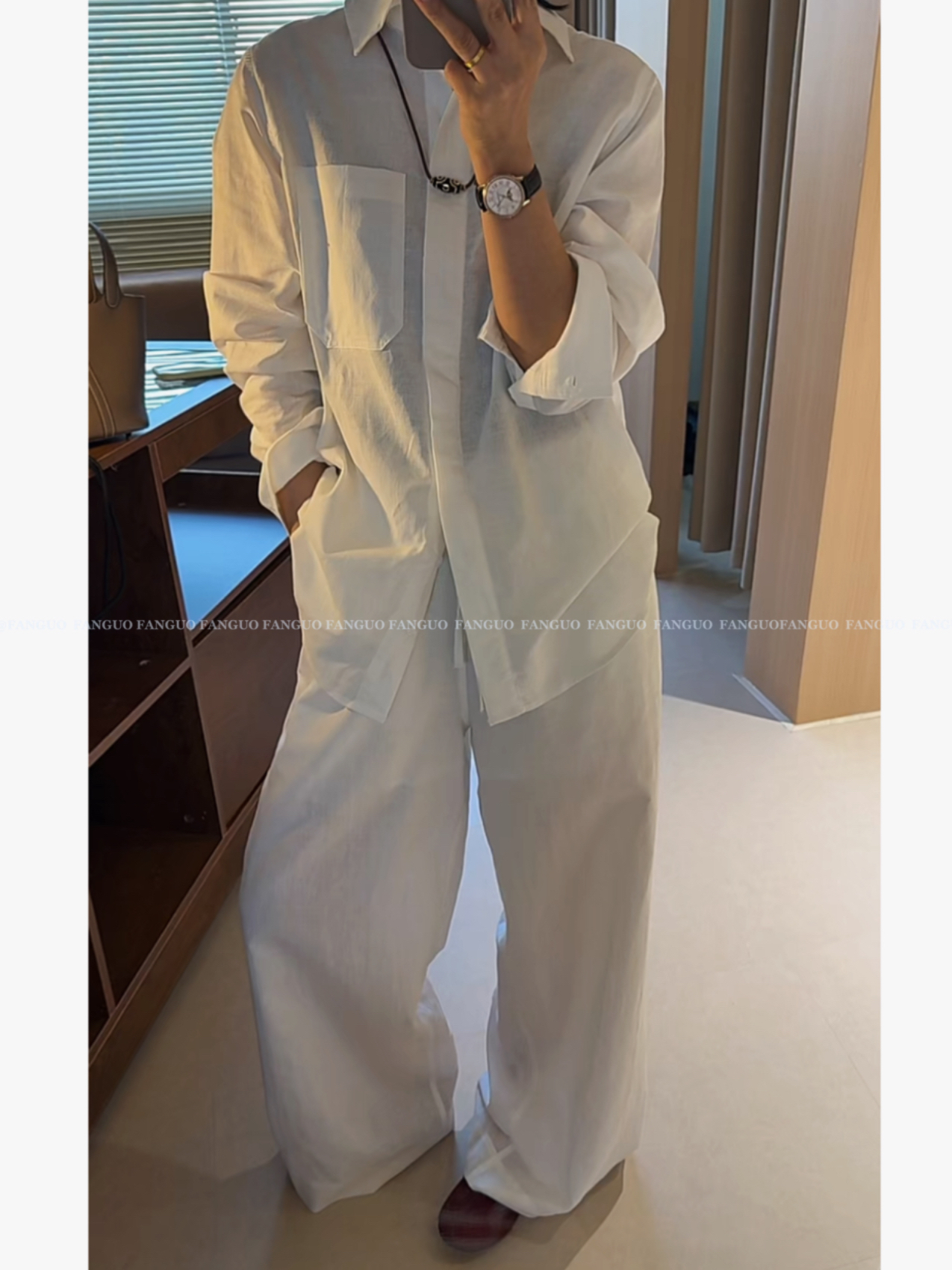 【老钱风】c*s极简高级亚麻白衬衫休闲亚麻裤阔腿裤女春夏套装