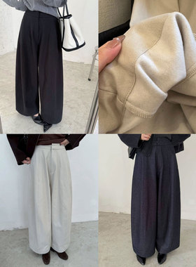 2025秋冬加厚抓绒弯刀裤时髦百搭设计感修饰腿型阔腿裤长裤25632