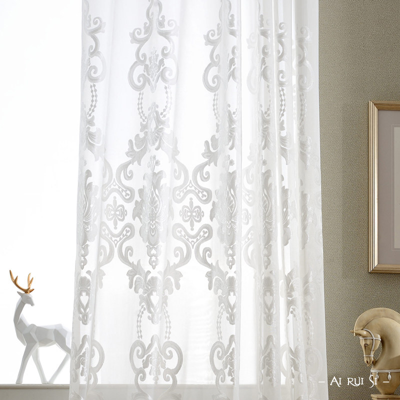 欧式纯白色半遮光绒布料现代简约窗帘纱客厅纱阳台纱定制加厚窗纱