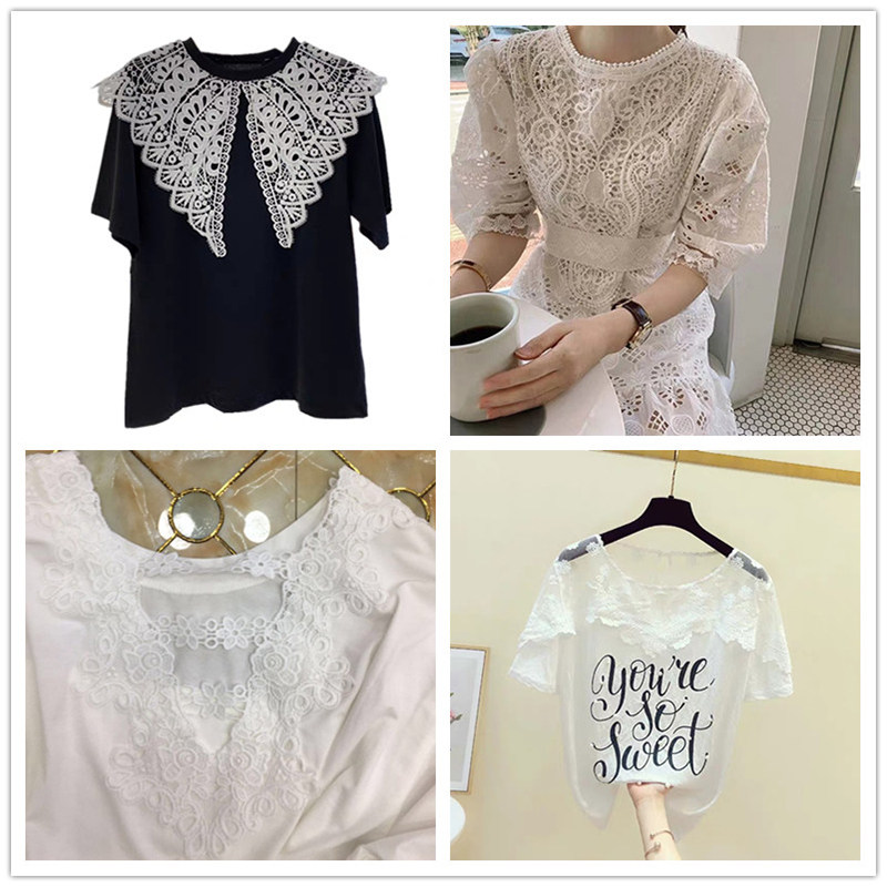 LACE EMBROIDERY FAKE COLLAR SHAWL LACE DIY GARMENTS HANDMADE ACCESSORIES LARGE LAPELS WHITE FOLIO COLLARS V-NECK