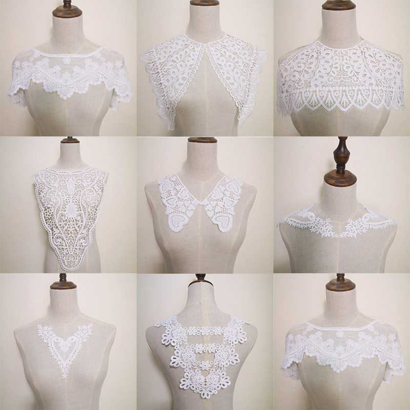 LACE EMBROIDERY FAKE COLLAR SHAWL LACE DIY GARMENTS HANDMADE ACCESSORIES LARGE LAPELS WHITE FOLIO COLLARS V-NECK