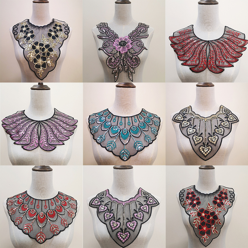 NECKLINE LACE EMBROIDERY COLLAR SEQUIN EMBROIDERY DIY GARMENTS HANDMADE ACCESSORIES RED MESH GREEN FALSE COLLAR
