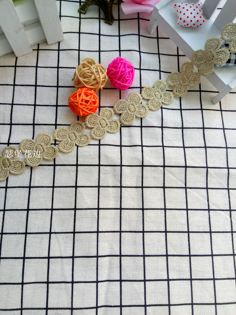 浅金色花边半金线花朵花边diy服装花边辅料水溶刺绣蕾丝花边