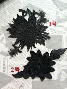 立体黑色花边金线丝绒花朵diy服装 手工辅料蕾丝刺绣补丁贴布贴
