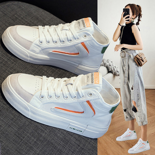 子百搭透气平底运动休闲帆布板鞋 高帮小白鞋 女鞋 新款 2024年春夏季