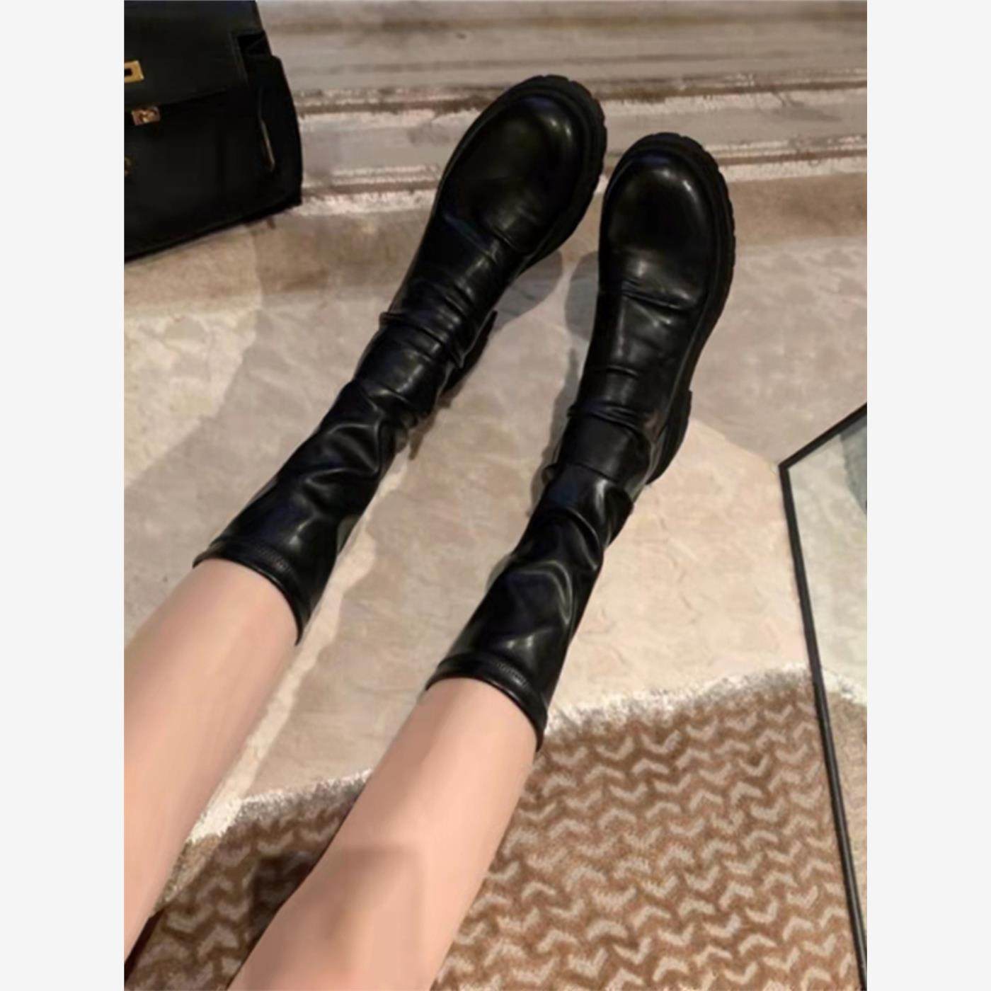 2025新款修身靴女式春秋季短靴显瘦真皮中小腿短靴女式无膝弹力靴