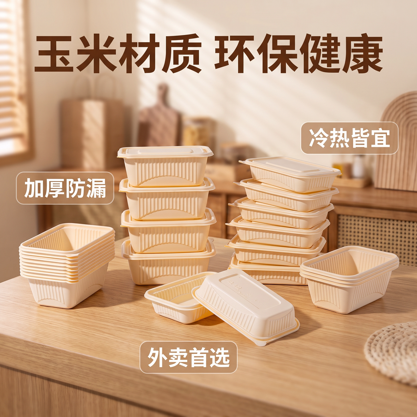 玉米淀粉可降解加厚防漏餐盒