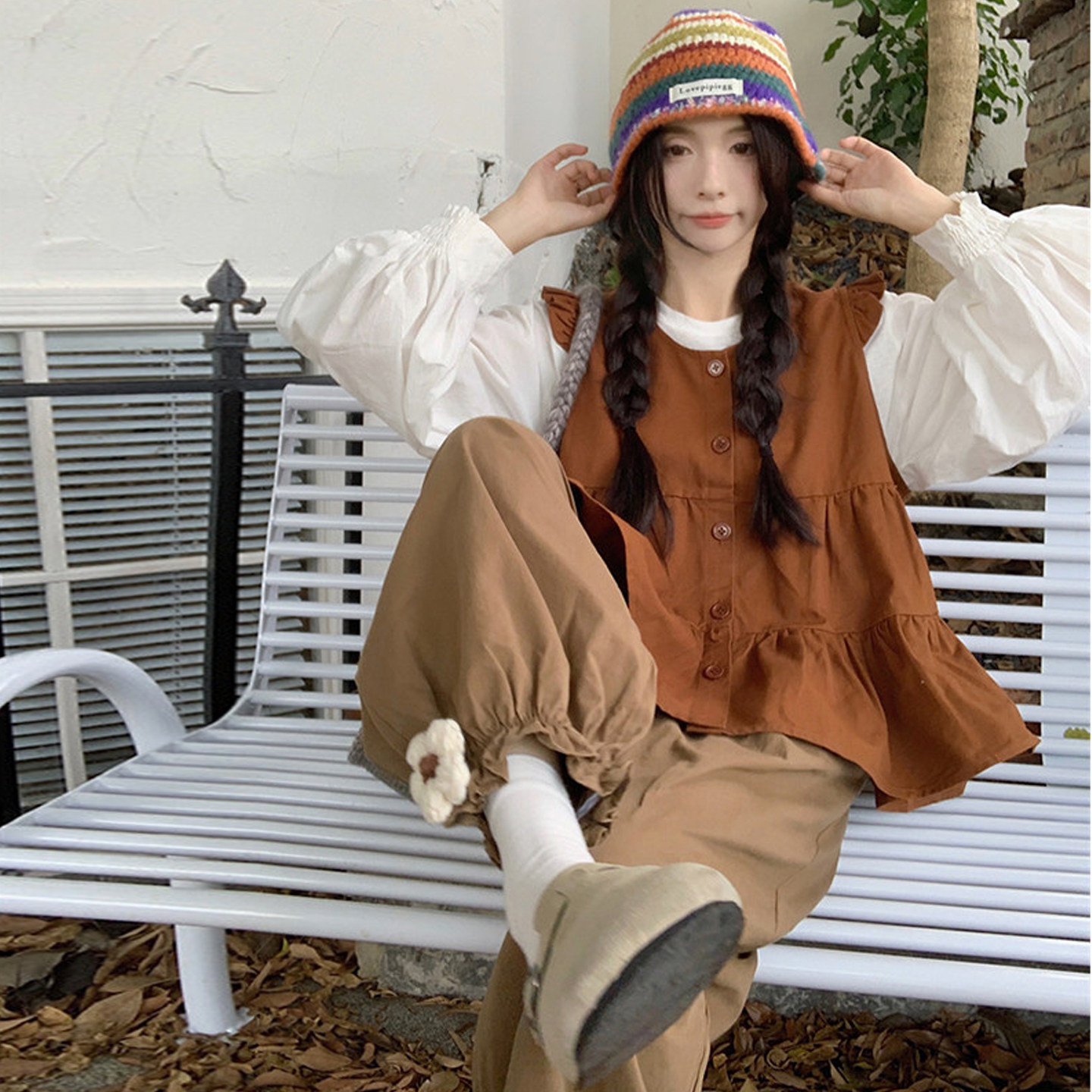 大码女装2026胖妹妹秋季显瘦三件套韩版拼接衬衫+马甲+休闲花苞裤