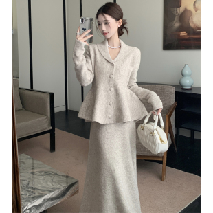 小香风气质收腰显瘦针织毛衣半身裙套装 2025早秋胖mm法式 女装 大码