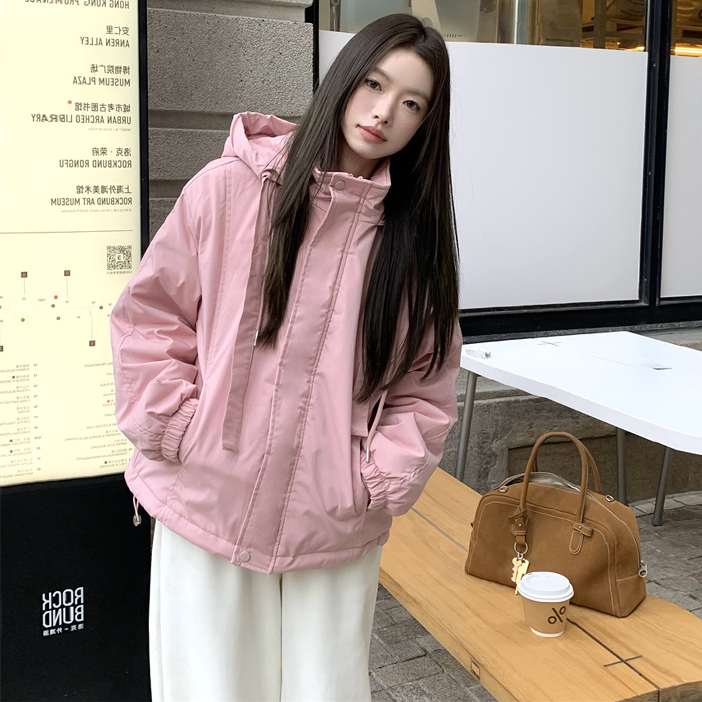 冬韩版加厚连帽粉棉衣棉服派克服