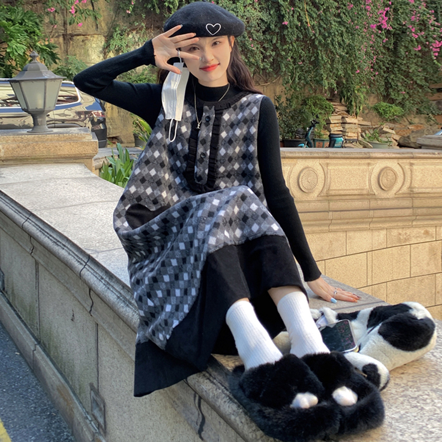 大码女装2025早秋新款胖mm百搭打底衫+撞色拼接背心裙显瘦两件套,女装/女士精品,大码套装,淘宝优惠券,粉丝福利购,淘宝优惠卷