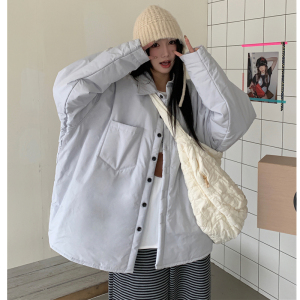 大码女装2025秋冬新款胖mm韩版宽松翻领休闲夹棉保暖衬衬外套棉衣