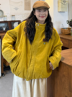 大码女装205冬季新款胖mm韩版宽松立领复合羊羔毛灯芯绒加厚外套