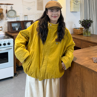 胖mm韩版 大码 新款 205冬季 宽松立领复合羊羔毛灯芯绒加厚外套 女装