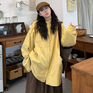 大码女装2025冬新款胖mm韩版宽松休闲夹棉衬衫外套+裤子显瘦套装