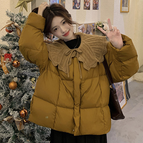 大码女装韩版针织娃娃领棉服