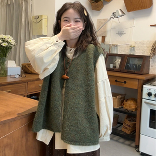 女装 时尚 2026早春新款 圆领衬衫 两件套 胖mm复古宽松针织马甲 大码