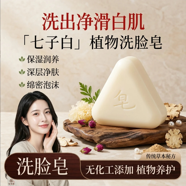 七子白椰油香皂草本茯苓白芍洗脸香皂