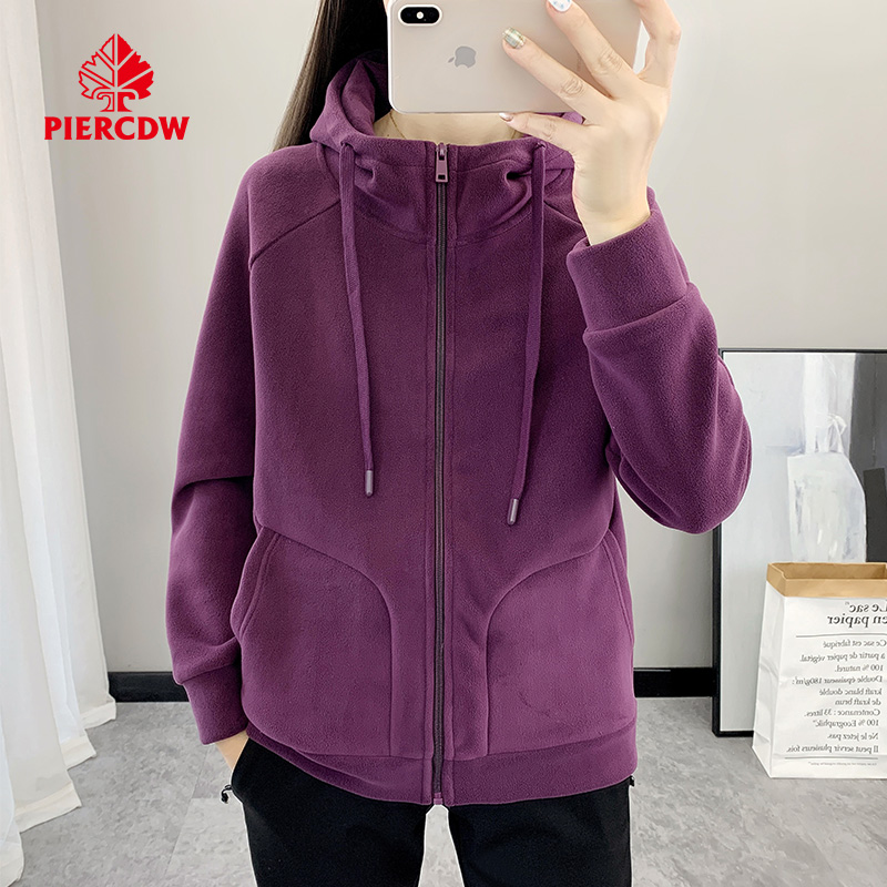 【PIERCDW品牌】秋冬季户外抓绒衣女奥粒绒加绒加厚保暖连帽外套