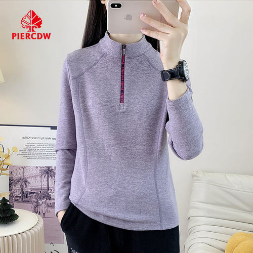 【PIERCDW品牌】户外运动绒衣女2025新款加绒加厚立领打底衫