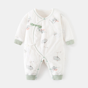 新生婴儿40克夹棉连体衣薄棉连身装 哈衣秋冬初生蝴蝶衣宝宝爬衣