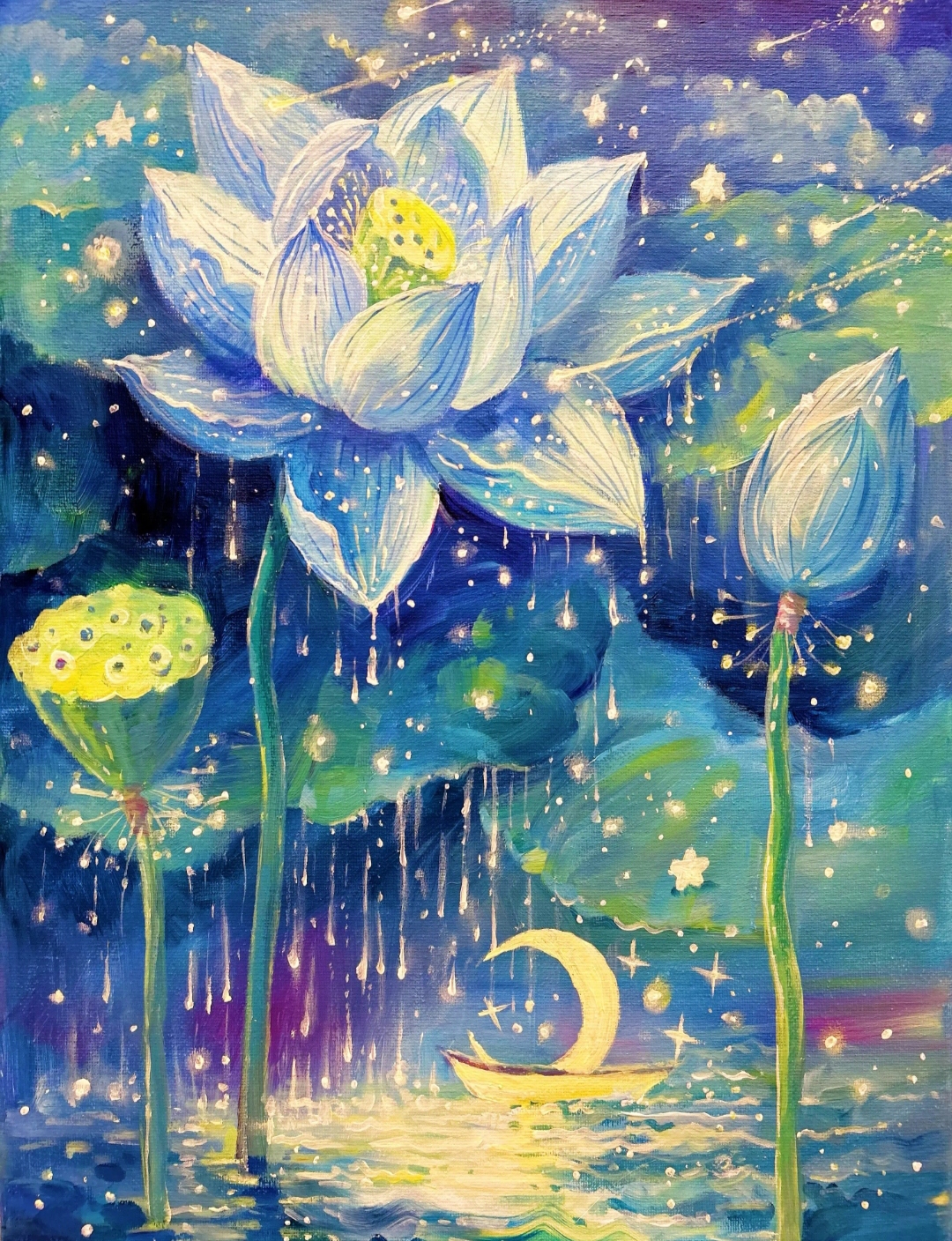 珺禾*星月荷花65*80金丝布大格四股线十字绣50色