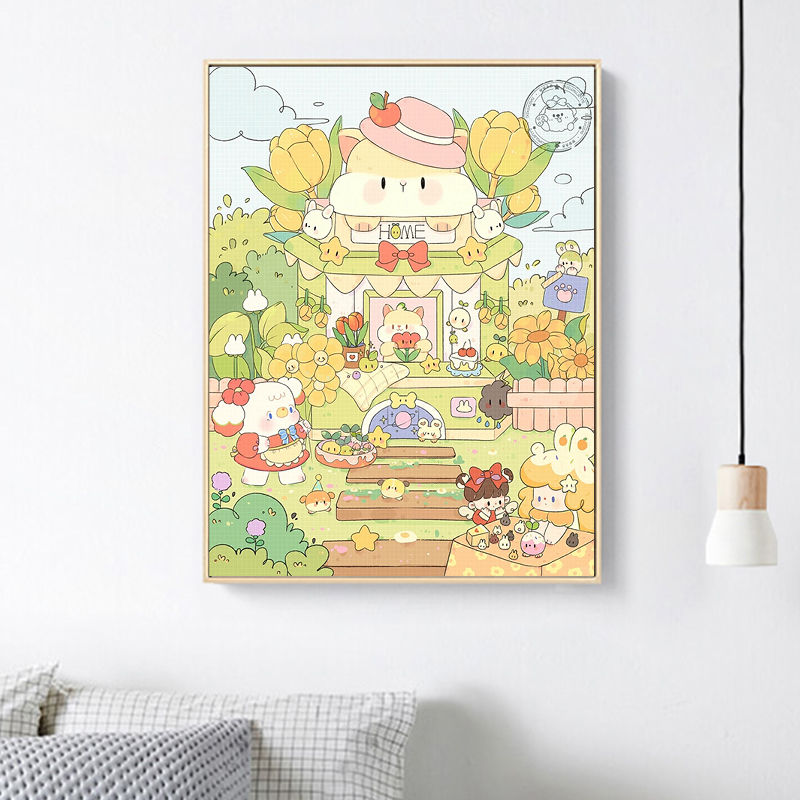 卡通插画十字绣2024新款可爱卧室客厅简单绣手工装饰画新手自己绣图片