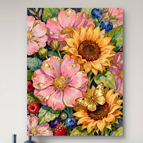 新疆长绒棉布，鎏金花丛65*85十字绣57大格【无针无工具】印花