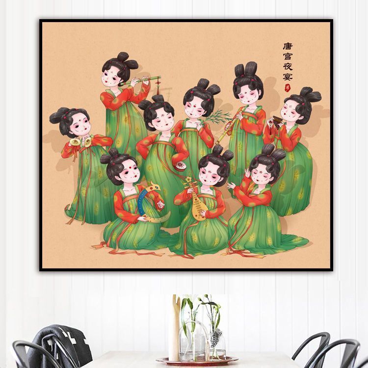 唐宫夜宴仕女图新款满绣无勾边客厅古风美女人物线绣十字绣