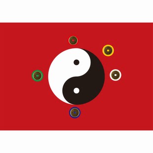 横版 太极八卦五帝钱图 风水应用化解镇宅旺财客厅卧室书房装饰贴