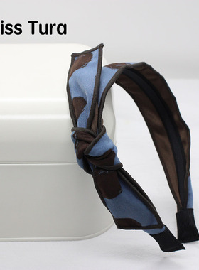 Miss Tura优雅蓝色圆点蝴蝶结可移动宽边发箍百搭头箍简约发饰