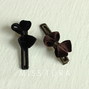 Tura韩国进口丝绒蝴蝶结边夹一字夹刘海夹鸭嘴夹 Miss