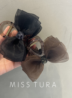 Miss Tura韩国进口高级感蝴蝶结抓夹中号欧根纱质感甜美鲨鱼夹