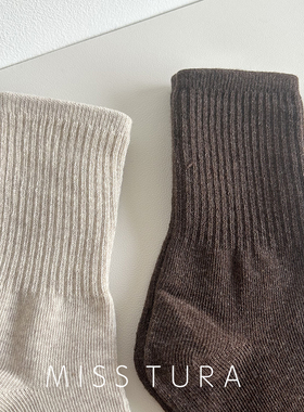 Miss Tura韩国进口纯色黑色简约女款秋冬棉袜