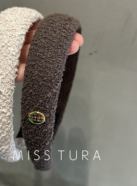Miss Tura韩国进口质感粗毛呢复古格纹减龄显高颅顶宽边发箍头箍
