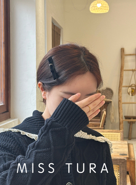 Miss Tura韩国进口轻奢黑色丝绒带钻一字夹刘海夹碎发夹侧边发夹