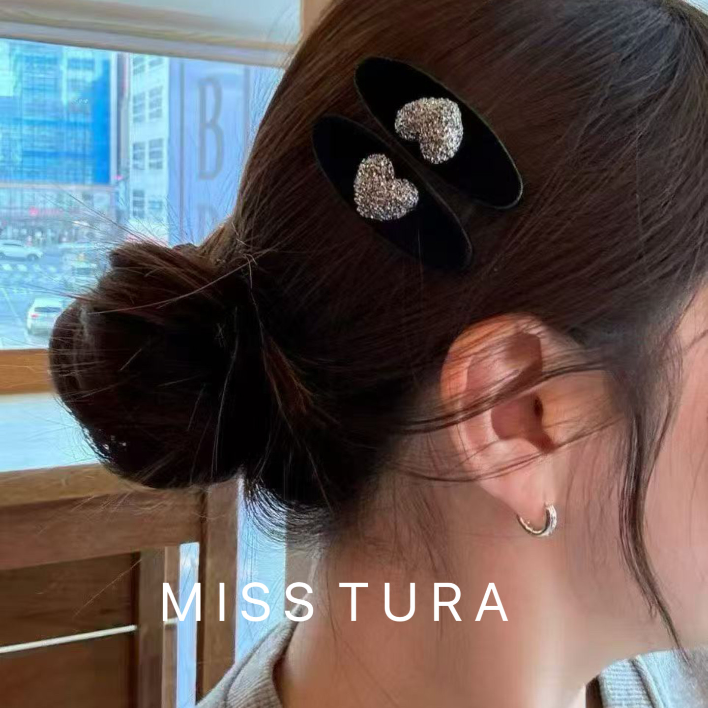 Miss Tura韩国进口掰掰夹立体爱心黑色丝绒边夹碎发夹简约刘海夹,饰品/流行首饰/时尚饰品新,发饰,淘宝优惠券,粉丝福利购,淘宝优惠卷