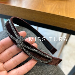 Miss Tura韩国进口满钻绳结丝绒复古发箍时尚高级感发卡发饰