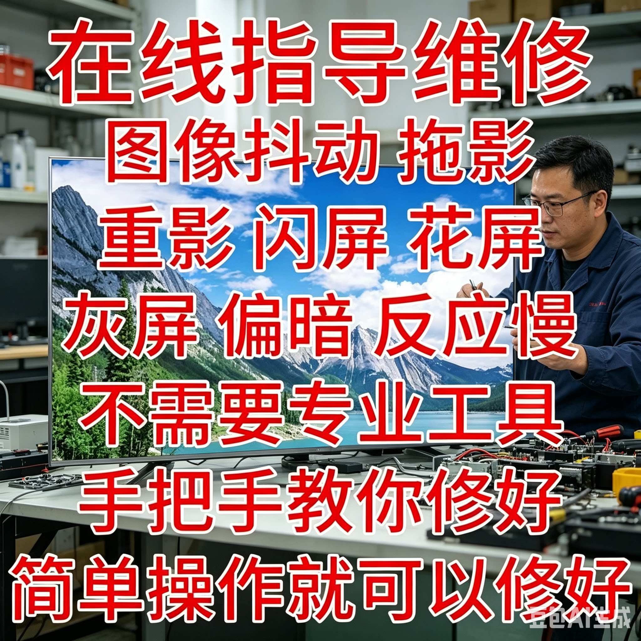 远程指导维修电视不上门技改抖屏灰屏在线指导修屏维修液晶屏维修