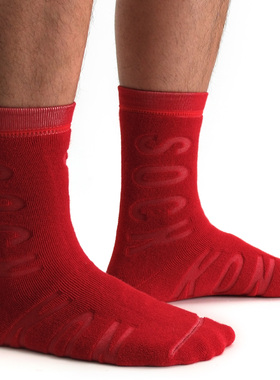 SOCKKON 男士高筒中国红色本命年喜庆全毛圈节日新疆棉logo棉袜子