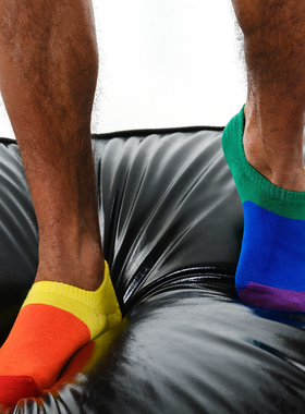 sockkon 男士原创6六色彩虹船袜左右脚精梳棉运动袜子船袜薄款