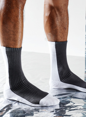 sockkon 男士白灰色拼色新疆棉毛巾底运动长筒高筒毛巾底棉袜子