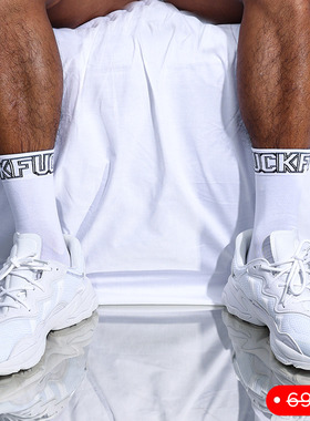 sockkon 男士黑白色长高筒薄款FU性感莱卡纤维运动健身四季棉袜子