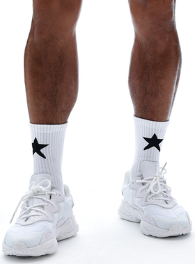 sockkon 男士高筒白色五角星图案运动健身棉毛巾底袜子