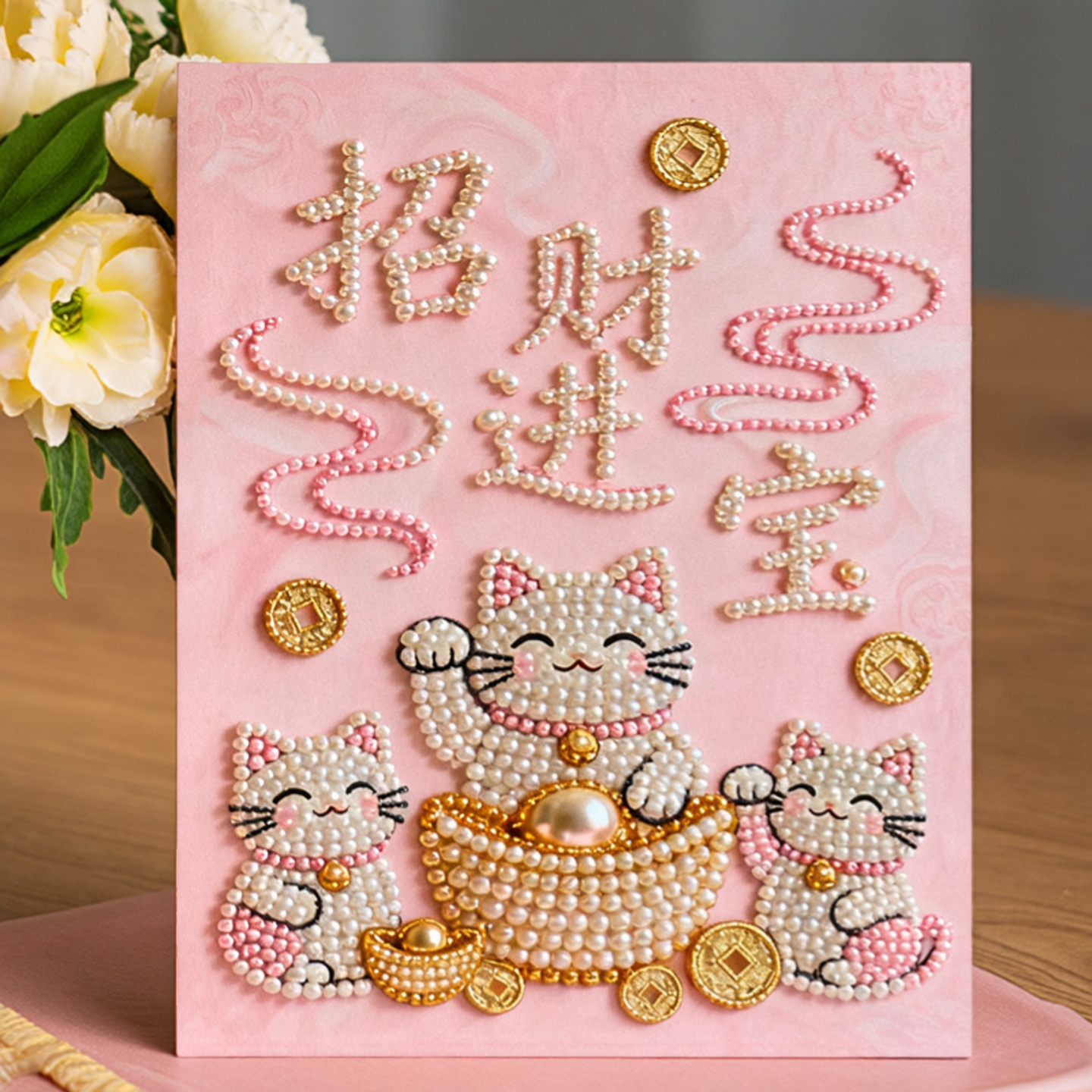 招财猫DIY手工珍珠画解压