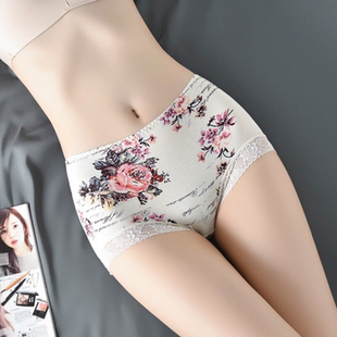 舒适透气无痕包臀平角裤 内裤 薄款 夏季 女纯棉档性感蕾丝边胖MM大码