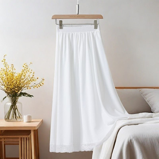汉服内衬裙防走光马面裙内衬裙冰丝轻薄半身裙打底裙蕾丝摆白色