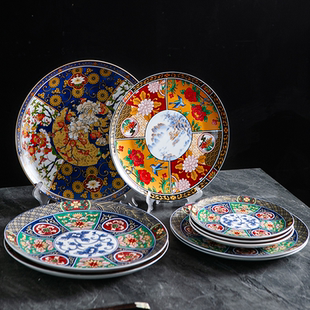 精致高端12寸大圆盘子陶瓷餐具商用日式料理平盘赤身盘复古圆形盘