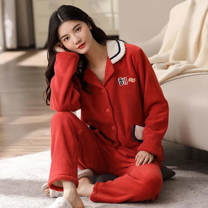 DGVV 500G 여성용 두꺼운 복합 퀼트 자켓 잠옷 가을 겨울 산호 벨벳 두꺼운 플란넬 한국 스타일 세트