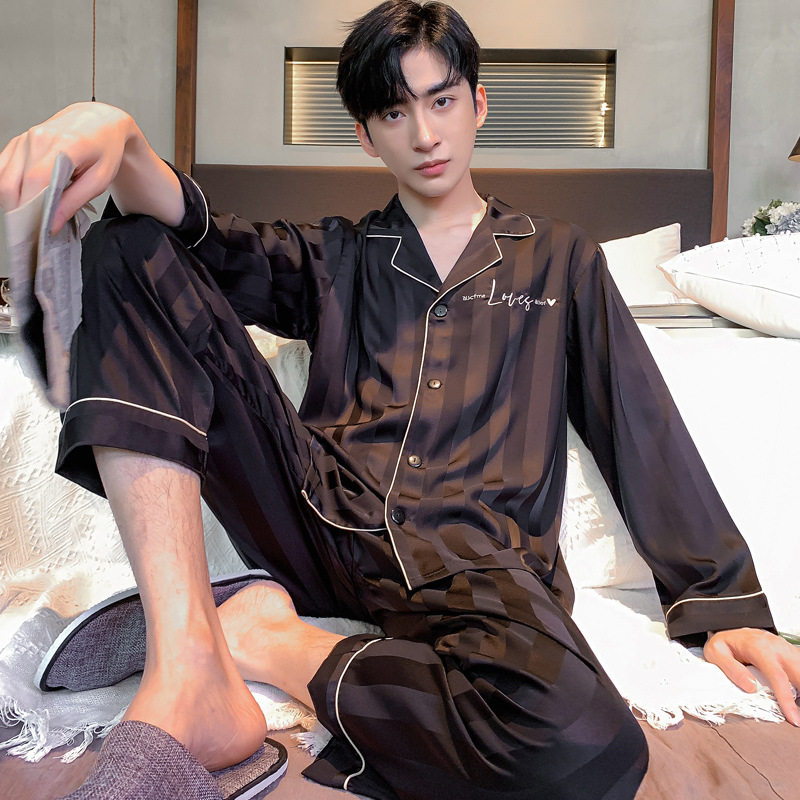 남성과 여성을위한 DGVV 실크 커플 잠옷 하이 엔드 100% 뽕나무 실크 여름 얇은 긴팔 바지 투피스 홈웨어 세트